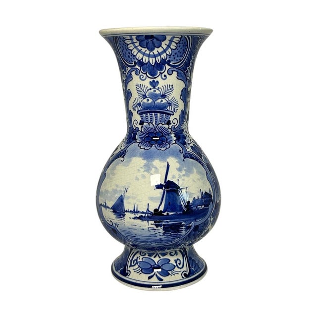 Antique Royal Delft Hand-Painted Windmill Vase by J. Van Lijnschooten, 1916 For Sale - Image 9 of 9