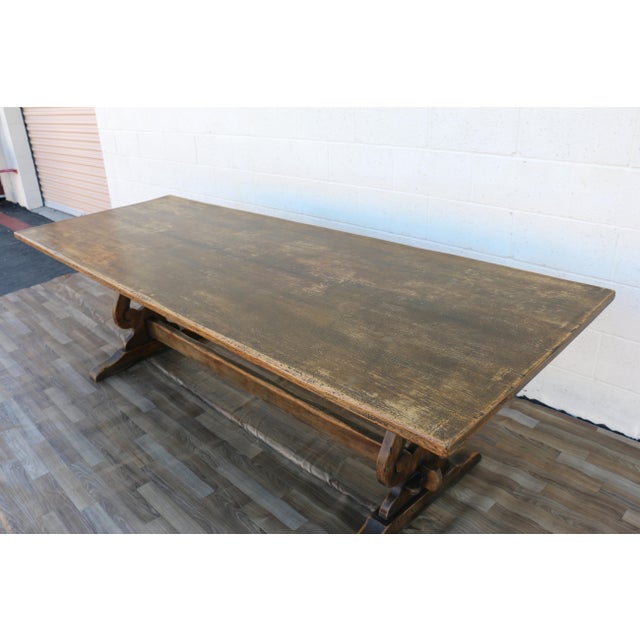 1940s French Oak Farmhouse Dining Table | Antique Rustic Trestle Base | Provincial Country For Sale - Image 13 of 14