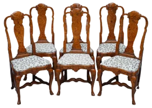 18th Century Dutch Elm Marquetry Inlaid Dining Chairs, 1760s, Set of 6