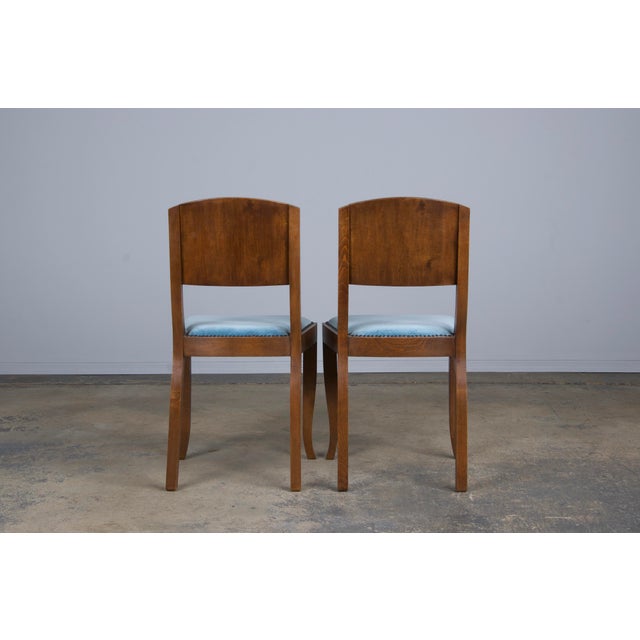 1950s French Art Deco Maple Dining Chairs W/ Blue Velvet - Set of 6 For Sale - Image 11 of 12