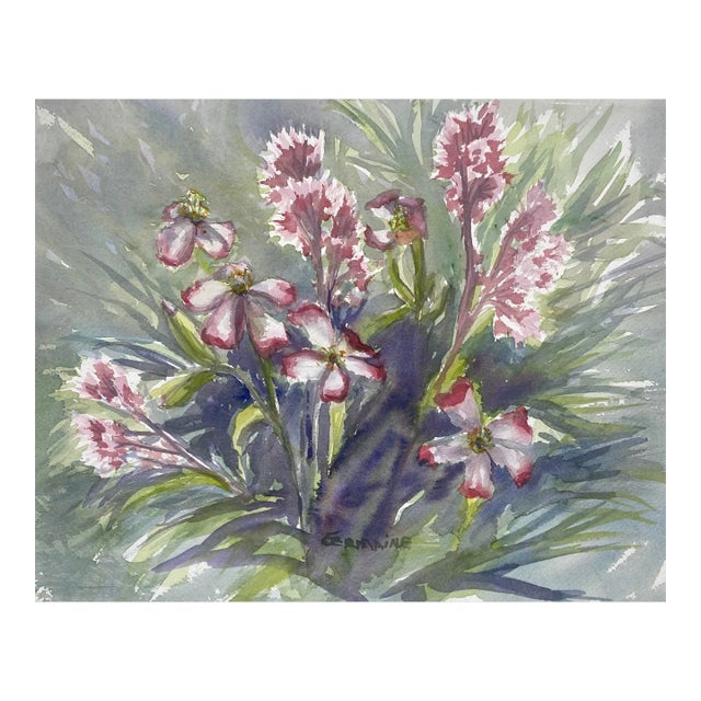 Impressionist Floral Still Life Watercolor by Germaine For Sale