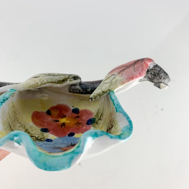 Italian Vintage Italian Divided Floral Pottery Nut Dish Hand Painted Signed Numbered For Sale - Image 3 of 10