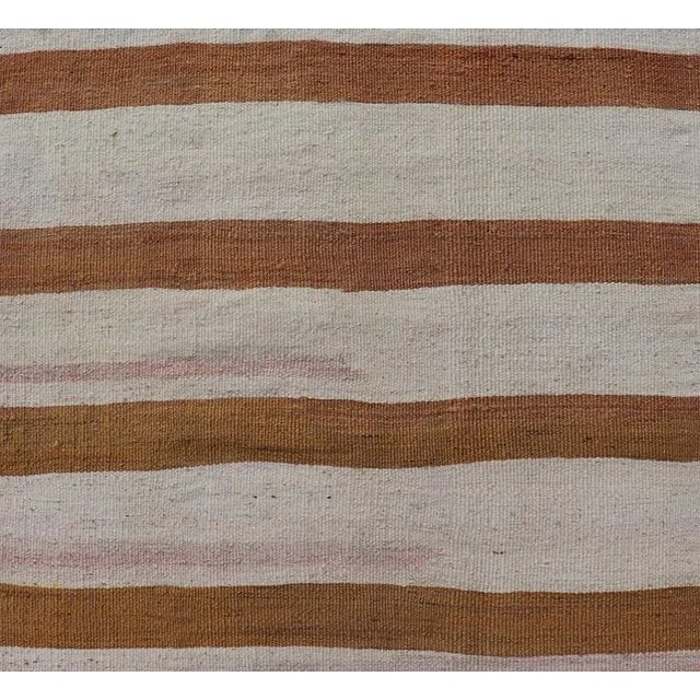 Traditional Mid 20th Century Vintage Turkish Kilim Rug With Horizontal Stripes in Brown and Cream For Sale - Image 3 of 11