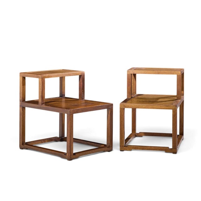 Edward Wormley for Dunbar Mid Century Mahogany Step End Tables - Pair Each side table measures: 18.5 wide x 24 deep x...