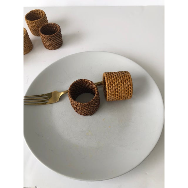 Asian Woven Round Rattan Napkin Holders - Set of 6 For Sale - Image 4 of 6
