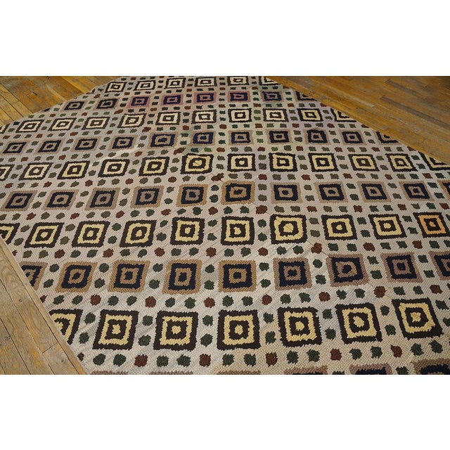 American 1960s Gray Diamond Vintage American Hooked Rug 5' 11" X 8' 6" Handknotted Wool Carpet For Sale - Image 3 of 18