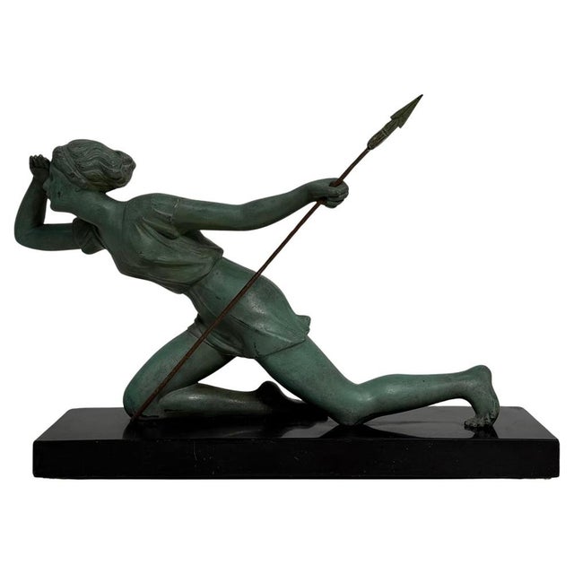 Aqua Laurens, French Art Deco Sculpture of Diana the Huntress, 1930s, Bronze on Marble Base For Sale - Image 8 of 8