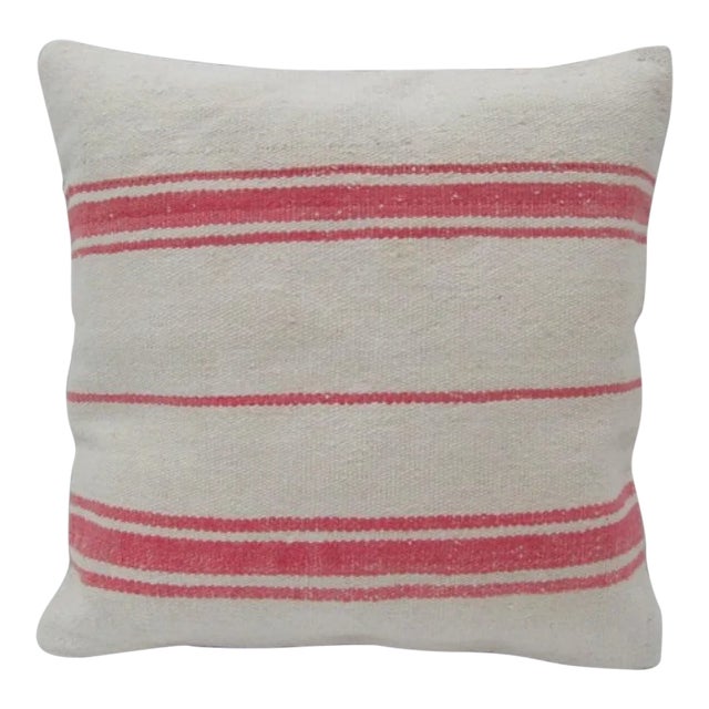 Handmade Pink Striped Natural Kilim Pillow Cover For Sale