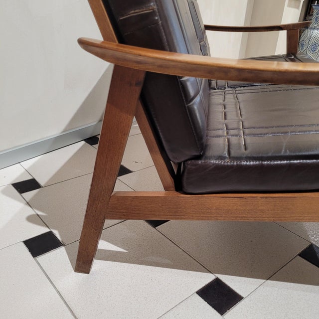 Mid-Century Modern Scandinavian Sofa in Beech Wood and Leather, 1970s For Sale - Image 10 of 16