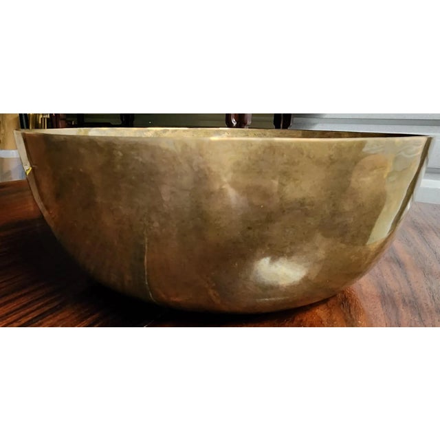 Metal Beautiful Handmade Thai Polished Bronze Bowl & Polished Bronze Utensil Set - 3 Pc. Set For Sale - Image 7 of 13