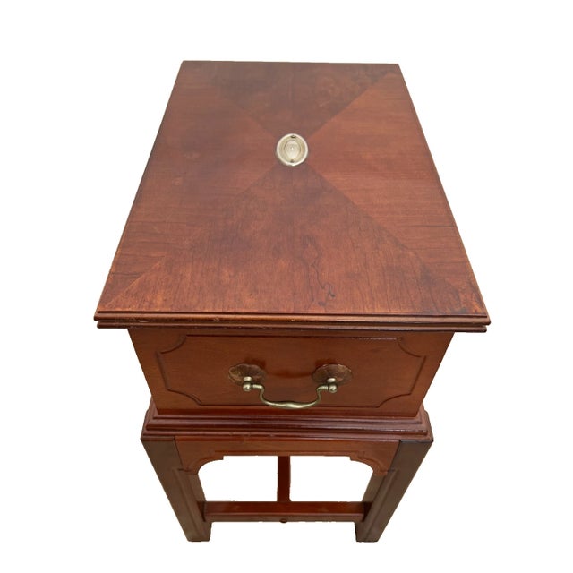 Textile Vintage Flip Top Cabinet Small Chest Felt Lined Mahogany With Lock and Key For Sale - Image 7 of 11