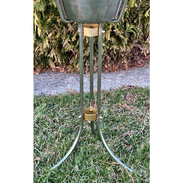 Metal Vtg. Polished Steel and Bronze Champagne Bucket With Stand For Sale - Image 7 of 11