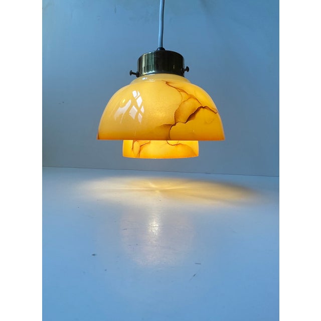 Scandinavian Art Deco Pendant Lamp in Brass and Marble Glass, 1940s For Sale - Image 9 of 9