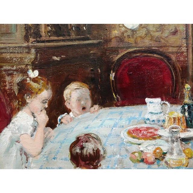 1960s Jules Rene Herve -Children at the Breakfast Table - Oil Painting For Sale - Image 5 of 12