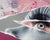 RemixD-3 (Rose) by Grant Gilsdorf | Oil on ACM Eye with eyelashes and birds in a torn paper effect For Sale
