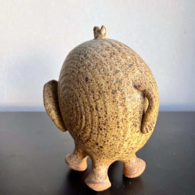 Mid-Century Modern Studio Art Pottery Elephant With Bird, Stoneware For Sale In San Diego - Image 6 of 12