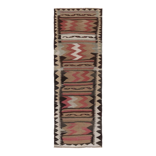 Vintage Persian Kilim Runner, Tribal Rug With Bold Chevrons - Rug & Kilim For Sale