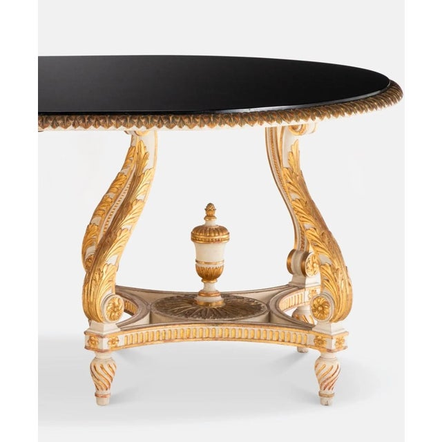 1940s French Louis XVI Creamy White Black Gilt Wood Double Pedestal Extension Dining Table by Maison Jansen Paris For Sale - Image 11 of 18