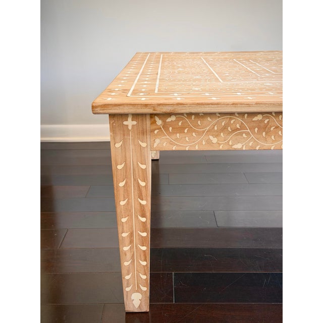 Made Goods 48” Extra Large Modern Organic Made Goods Tamsin Teak Bone Inlay Coffee Table, Hand Carved Inlay For Sale - Image 4 of 12