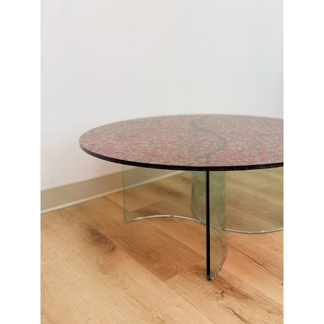 Glass Postmodern Confetti Round Coffee Table Sculptural Glass Legs Vintage Collectable For Sale - Image 7 of 9