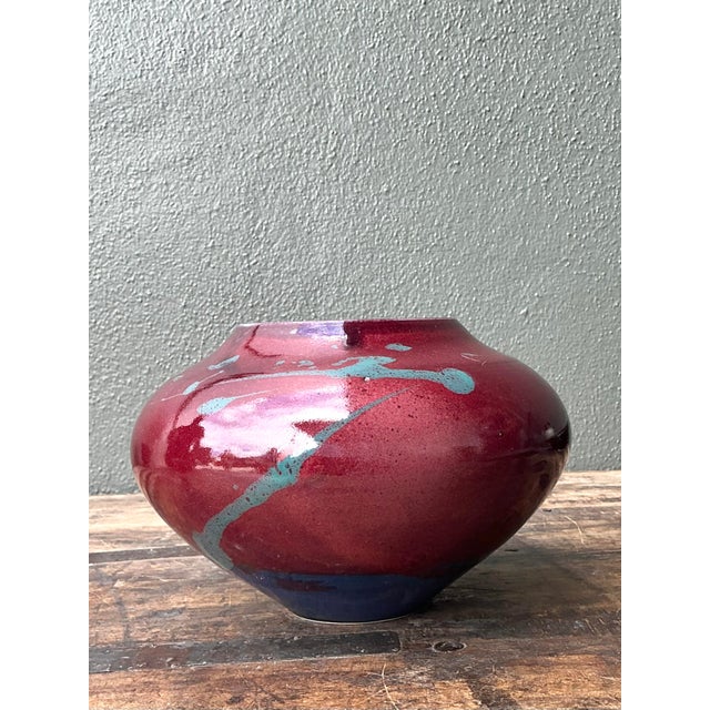 Contemporary Vintage Original Drip Glazed Pottery Vase For Sale - Image 3 of 12