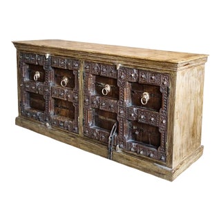 1920s Rustic Two Tone Handcarved Farmhouse Credenza For Sale