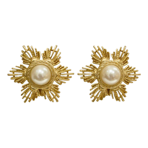 1980s Givenchy Stunning Gold-Plated Carved Starburst Glass Pearl Earrings, 2 Pieces