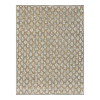 Rug & Kilim’s Modern Block Print Rug in Beige with White and Blue Floral Pattern - 5x7 For Sale