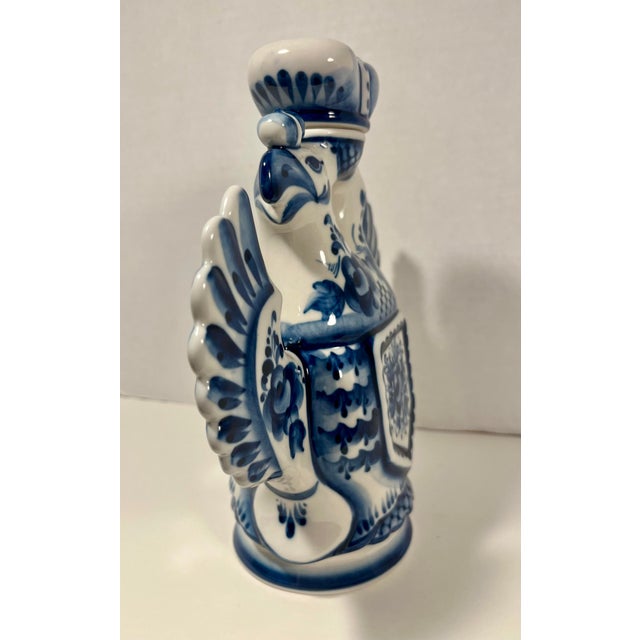 Gzhel Porcelain of Russia Coat of Arm Double Headed Eagle Hand Painted Decanter Dated 2000 and signed by the artist: A.V....