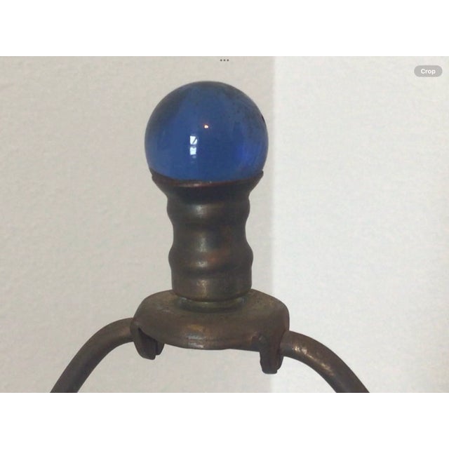 Monumental 40” Mid 20th Century Spanish Revival Barley Twist Candlestick Lamp With Amethyst Finale & Original Foil Metallic Shade For Sale - Image 6 of 13