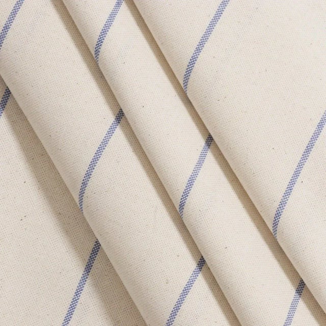 English Cadiz Stripe Blue Double Width Fabric For Sale - Image 3 of 4