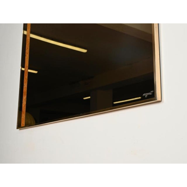 Large Smoked Glass, Poplar Burl and Brass Mirror by Romeo Rega for Nazaret, Italy, 1970s For Sale - Image 13 of 15