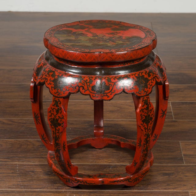Chinese Ming Dynasty Style 1920s Red and Black Lacquered Drum Stool or Table For Sale In Atlanta - Image 6 of 12