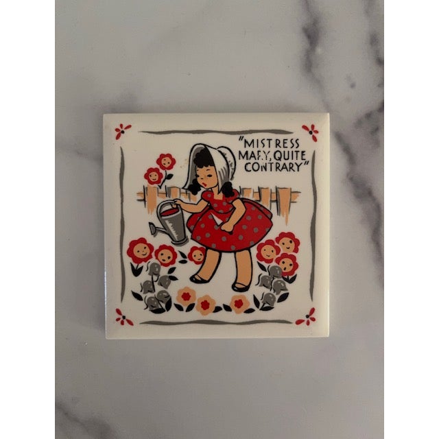 Fun, colorful tiles from a series of Kay-Tee Nursery Rhyme plaques. Set of 3 includes Peter Pumpkin Eater, Mary Quite...