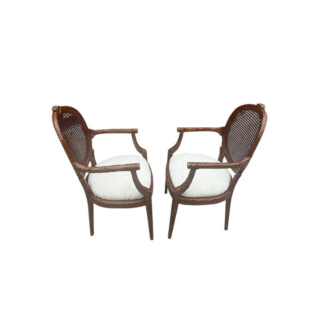 Brown 1970s Restored French Provincial Cane Back Armchairs – Pair For Sale - Image 8 of 18