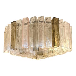 Pink and Fumé Murano Glass Square Flush Mount by Simoeng for Simoeng For Sale