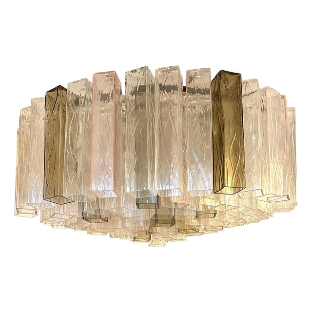 Pink and Fumé Murano Glass Square Flush Mount by Simoeng for Simoeng For Sale