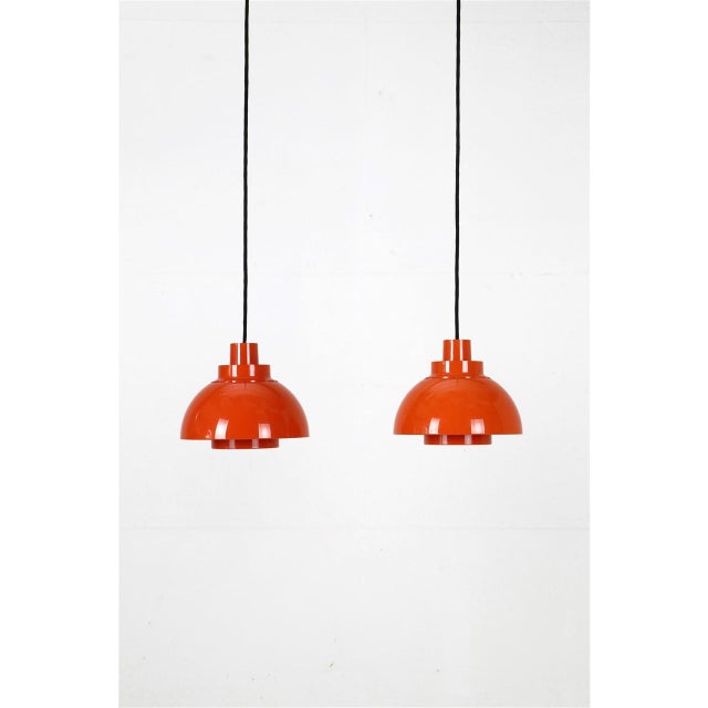 1970s nordisk solar compagni, denmark. Design: k. Kewo. Orange lampshades made of high-quality abs plastic (heavy and...