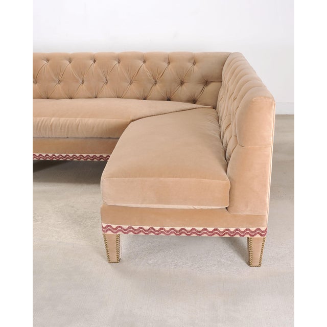 Bespoke Tufted Velvet 4-Piece Banquette Sectional Sofa 12 Ft For Sale - Image 10 of 18