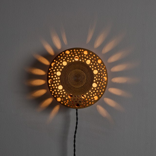 Early 1970s Per Bovin Hand Thrown Perforated Earthenware Plug-in Wall Lamp For Sale - Image 10 of 18