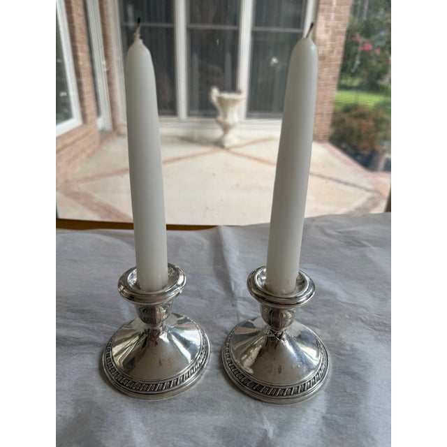 Mid 20th Century Pair of Vintage Weighted Sterling Silver Candlesticks | Reeded Bases | 3” Tall For Sale - Image 5 of 6