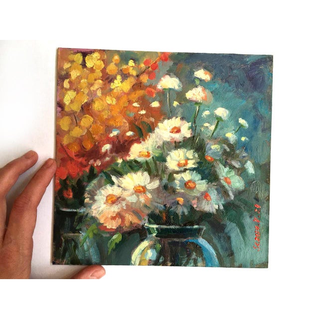 Framed Flower Original Painting Bouquet Mimosa and Daisies by Valeriya Serova For Sale - Image 11 of 14