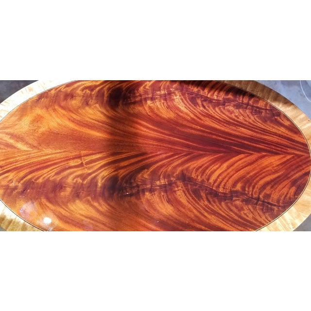 Mid-Century Modern Final Clearance Thru 2025 Only Red Flame Figured Fruitwood Banded Exceptional Grade A+ Veneer Table of 20th C. For Sale - Image 3 of 12