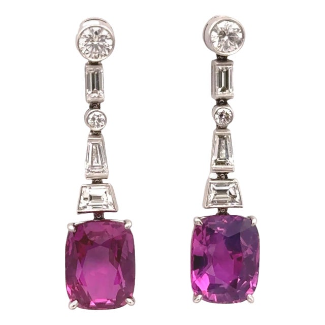4.89ct & 4.43ct Pink Sapphire Diamond 18k White Gold Earrings, Agl Certified-Set of 2 For Sale