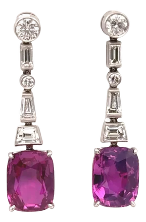 4.89ct & 4.43ct Pink Sapphire Diamond 18k White Gold Earrings, Agl Certified-Set of 2