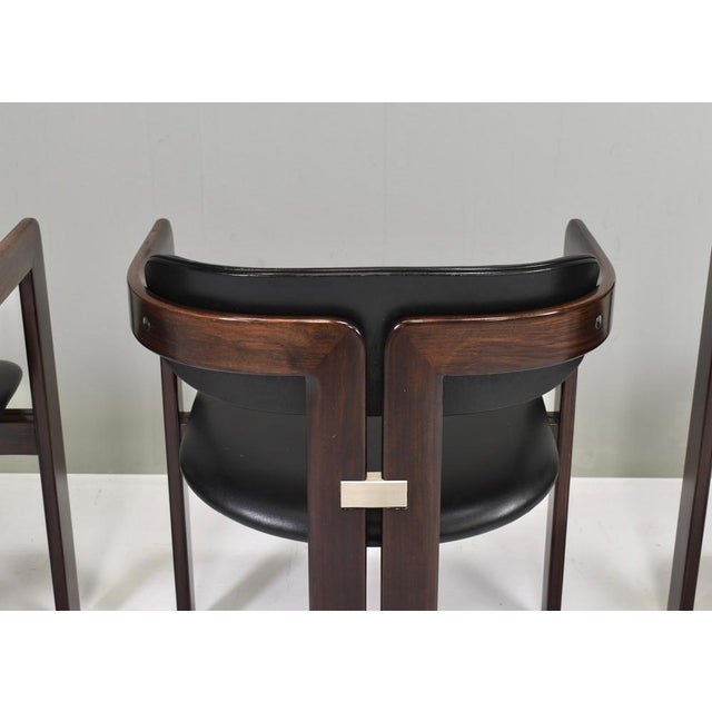 Gold Pamplona Chairs in Black Leather by Augusto Savini, Italy, 1965, Set of 3 For Sale - Image 8 of 18