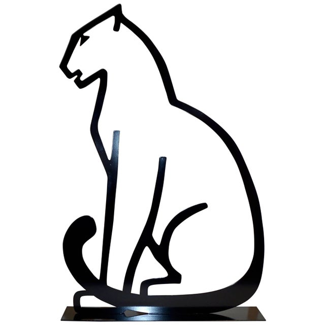 Black 1980 Italian Minimalist Design Black Lacquered Iron Panther Silhouette Sculpture For Sale - Image 8 of 8