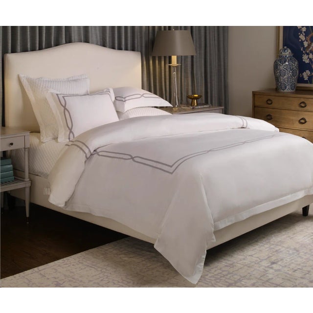 Clarissa Queen Cotton Duvet Set, White & Light Gray, 3 Pieces For Sale