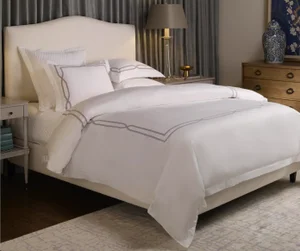 Clarissa Queen Cotton Duvet Set, White & Light Gray, 3 Pieces