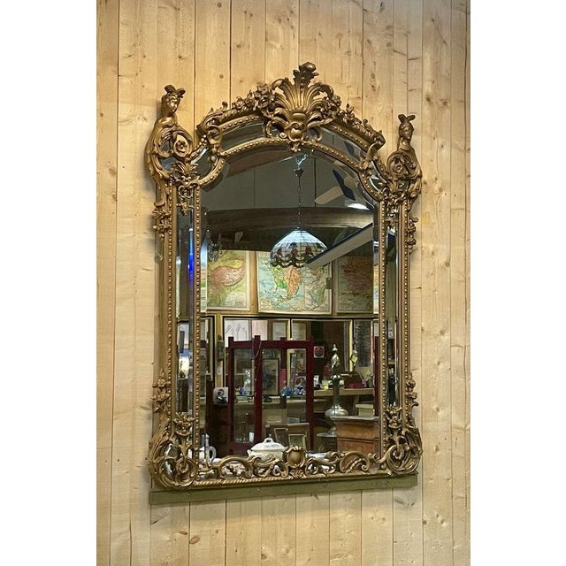 Gold Large Louis XV Style Mirror with Side Panels, Late 19th Century For Sale - Image 8 of 9
